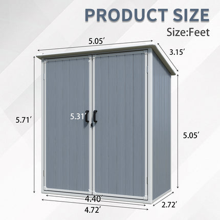 5x3FT Outdoor Storage Shed Waterproof Resin Cabinet With Lockable Doors For Bikes And Patio Furniture