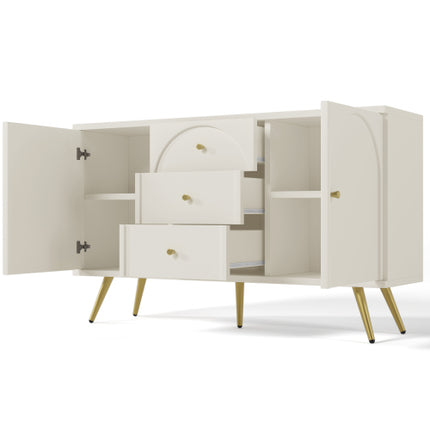 Buffetkas Vir Sitkamer, Laaikas Met 2 Deure En 3 Laaie, Verstelbare Rak, Roomwit, 40D X 140W X 84H CM