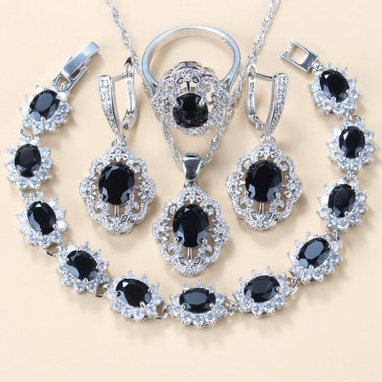 Granaat Kubieke Sirkonium Oorbelle Hanger Halssnoer Armband Ring Geskenk 4 Stuks Stel