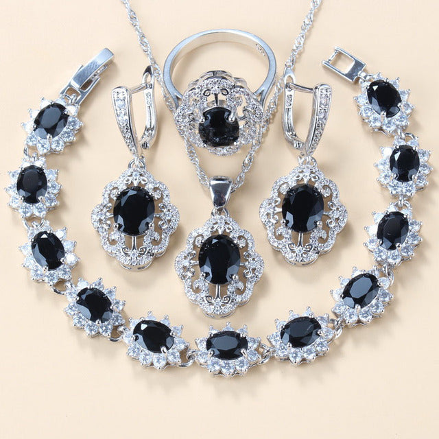 Granaat Kubieke Sirkonium Oorbelle Hanger Halssnoer Armband Ring Geskenk 4 Stuks Stel