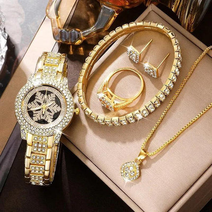 Sneeuvlokpatroon Horlosie Luukse Volle Rhinestone Juweliersware Vyfdelige Stel