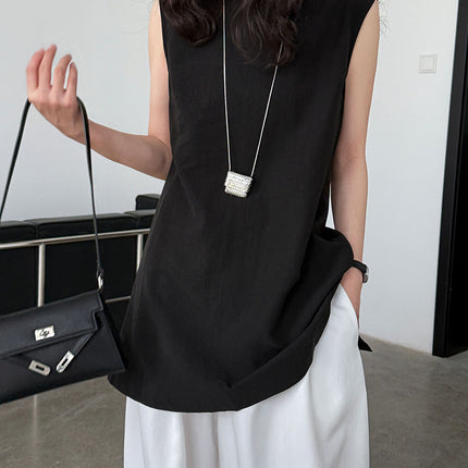 French Tencel Linen Two-sided Wear Temperament Loose Sleeveless Top