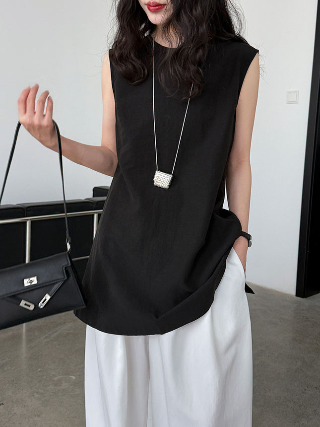 French Tencel Linen Two-sided Wear Temperament Loose Sleeveless Top