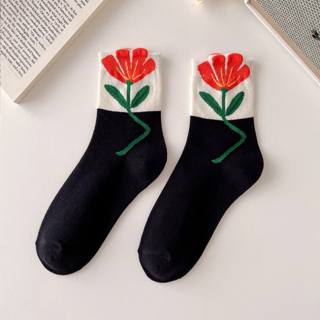Three-dimensional Tulip Cotton Socks Tube Socks College Style