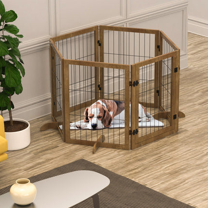 Dog Gate With Door Pet Dog Fence Barrier 6 Panels 144-inch Wide 32-inch Tall Foldable Multiple Shapes