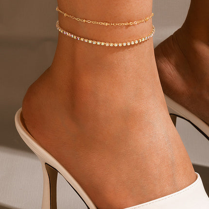 Vol-Kristal Veel-Laag Minimalistiese Vroue Mode Strass Enkelbandjie