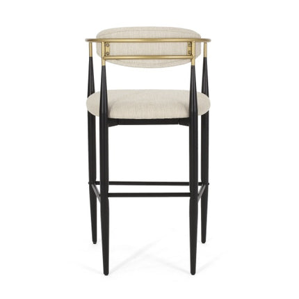Barstools Set Of 2, Counter Height Upholstered Bar Stools With Back For Kitchen Island, Beige Faux PU Leather Seating Black Iron Legs 260LBS Weight Capacity