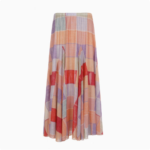 Colorful Flower Niche Artistic Colorblock Plaid Skirt