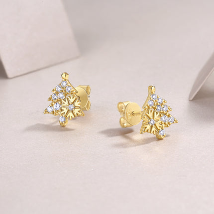 Christmas Tree - Set With Top-quality Moissanite Luxury And Fashionable Light Luxury Jewelry, Silver Stud Earrings, S925 Silver Electroplated Gold