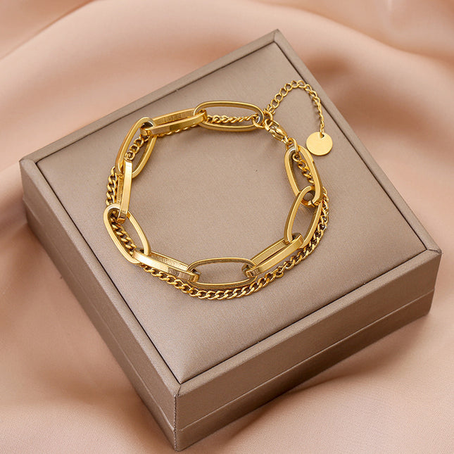 Dik Kettings Dubbellaag Armband Vir Vroue