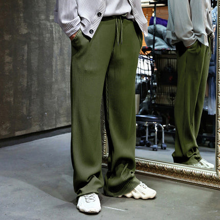Men's Casual Trousers Loose Straight High Waist Wide Leg Pants