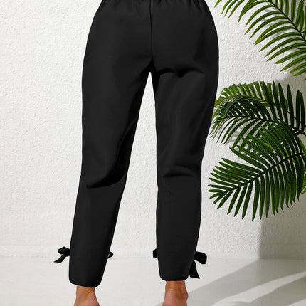 Solid Color Temperament Leg Tie Wooden Ear Trim Casual Women's Pants