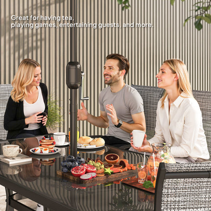 8-stuk Patio Meubelstel met 9vt Patio Sambreel, Buitelug Eetkamertafel en Stoele, Gemengde Grys