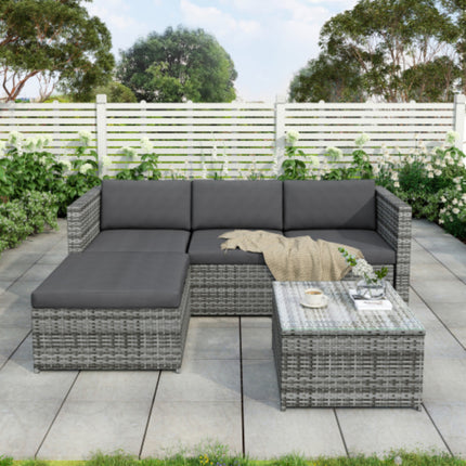 Tuinhoekbank Rattan Tuinmeubels Patio Stel Tuinontspanningsstel Tuin Rattan Meubels Sitkamerstel, Grys