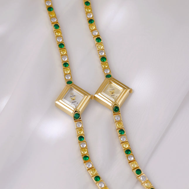 Light Luxury Temperament Gradient Diamond Anique Pocket Watch Spring Green Women's Watch