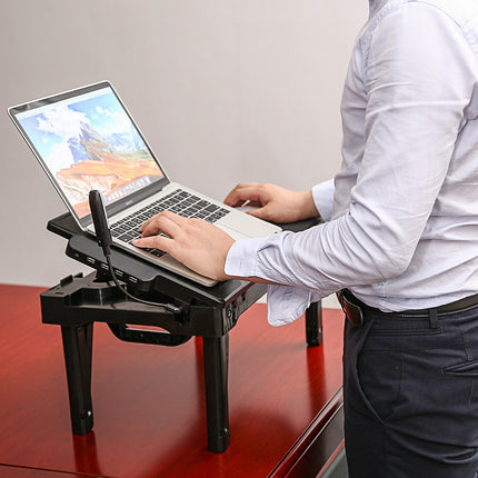 1Pc Foldable Laptop Table Bed Notebook Desk With Cooling Fan Mouse Board LED Light 4 USB Ports Breakfast Snacking Tray With Storage Groove For Home Office Use