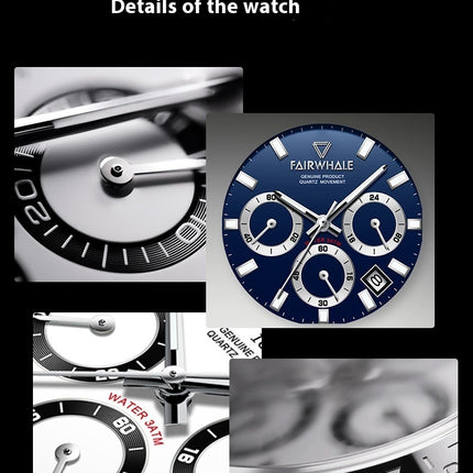 Three-eye Round Multi-functional Sports Waterproof Automatic Quartz Watch