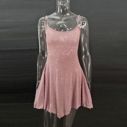 Trendy Rhinestone Sheer Party Dress - Women's Sexy Mini