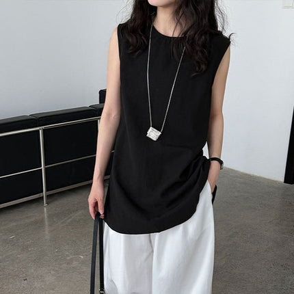 French Tencel Linen Two-sided Wear Temperament Loose Sleeveless Top