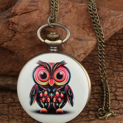 Flip Cartoon Owl Pattern Pocket Watch Cute Student's