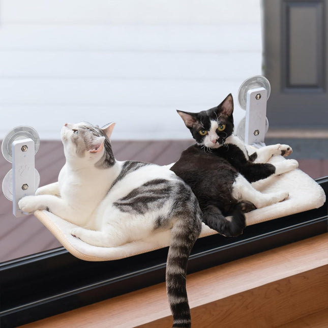 MEWOOFUN Cat Window Perch - Foldable Steel Frame Hammock With Removable Mat For Indoor Cats, Large White Window Seat, Supports 25 Lbs