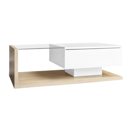 Koffietafel In Hoogglans Wit En Houtkleurkombinasie. Sytafels, Koffietafels Met Glas En LED