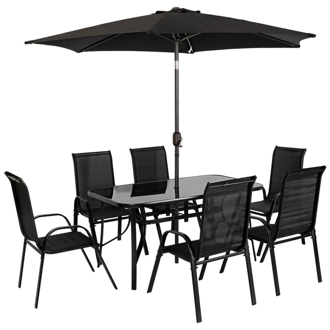 8-Stuk Patio Meubelstel met 9vt Patio Sambreel, Buitelug Eettafel en Stoele, Swart