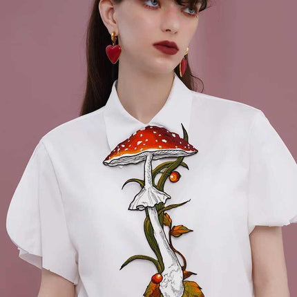Knotless Machine Embroidery Vintage Mushroom Berry Tie For Women