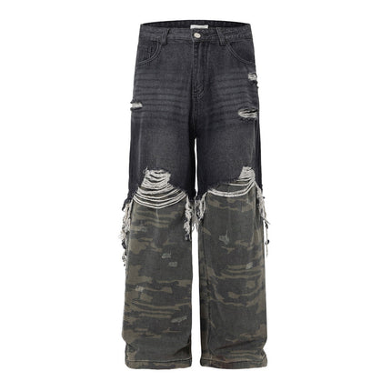 Men's American High Street Stitched Camouflage Wide Leg Jeans