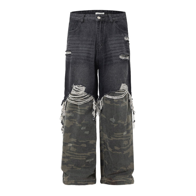 Men's American High Street Stitched Camouflage Wide Leg Jeans