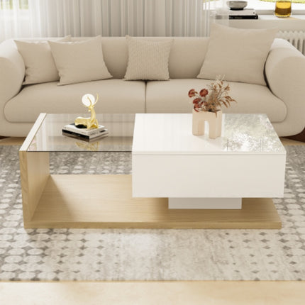 Koffietafel In Hoogglans Wit En Houtkleurkombinasie. Sytafels, Koffietafels Met Glas En LED