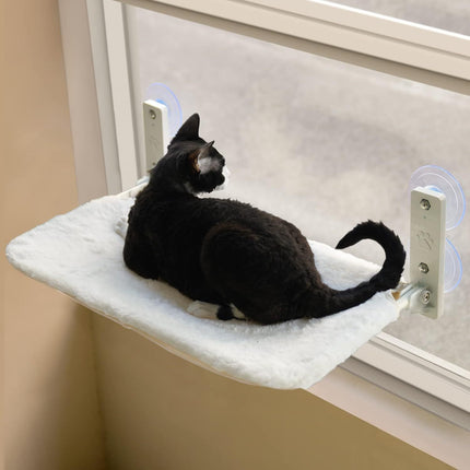 MEWOOFUN Cat Window Perch Hammock With Steel Frame And Strong Suction Cups Washable Cat Bed Seat For Indoor Cats White Medium