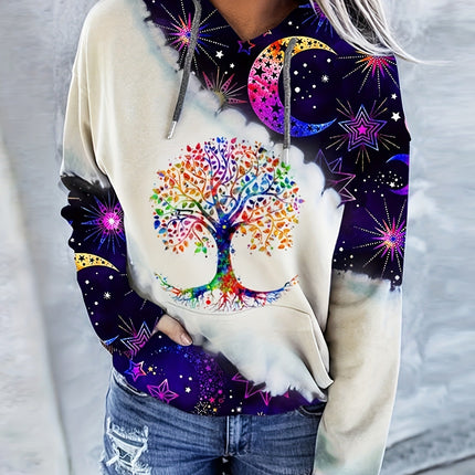 Digital Printing Drawstring Ladies Hoodie Casual Long Sleeve