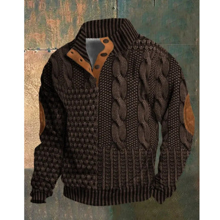 3D Digital Printing Stand Collar Men's Street Trend Buckle Polo Sweater