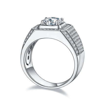 Men's 1-carat Luxury And Fashionable Light Luxury Jewelry Silver Ring Set With Top-quality Moissanite, S925 Silver-plated Platinum
