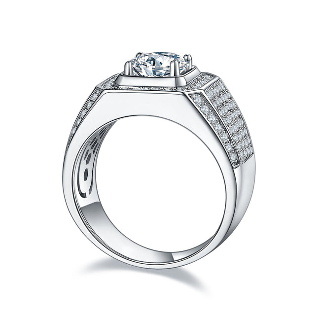 Mans 1-karaat Luukse en Modieuse Ligluukse Juweliersware Silwerring Stel met Topgehalte Moissanite, S925 Versilwerde Platinum