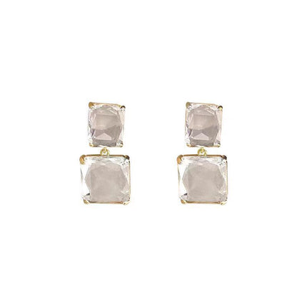 European And American Retro Geometric Square Transparent Crystal Earrings