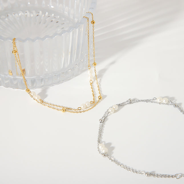 Womens Double-Layer Creative Beaded Multi-Strand Anklet
