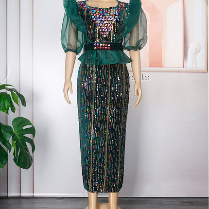 Women's Fashion Heavy Embroidery Hot Drilling Dress With Belt