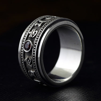 Ses-Karakter Mantra Granaat Modieuse Ring Vir Mans
