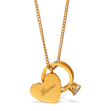 Liefde Gegraveerde Goue Hart Dubbelhangertjie Rhinestone Stapelbare Paartjie Halsnoer
