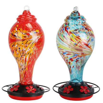 1Pc Glass Hummingbird Feeder 33OZ Hand Blown Hummingbird Feeder With 5 Flower Feeding Port Perch Ant Moat Hanging Hook S Hook Hemp Rope Cleaning Brush For Garden Decor