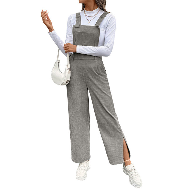 New Solid Color Simple Corduroy Bib Women's Jumpsuit