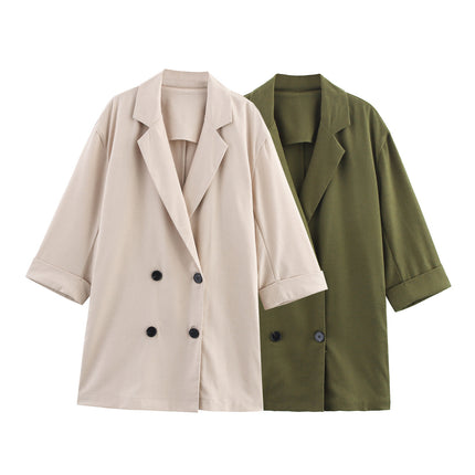 Linen Double Breasted Suit Jacket Linen Wide Leg Pants Suit