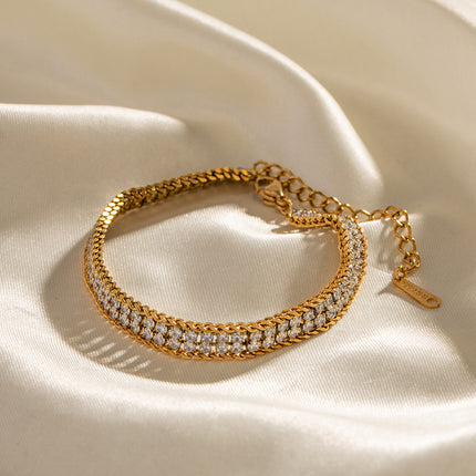 18K Goud Dubbellaag Wit Sirkon Armband