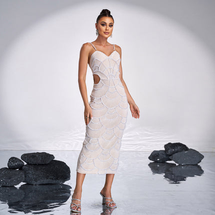 Hollow-out Camisole Beads Banquet Evening Dress