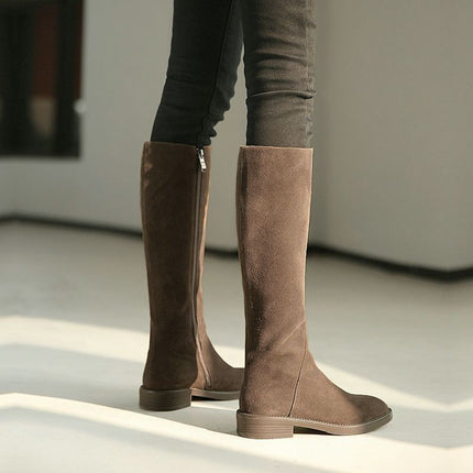 Women's Solid Color Fashion Frosted Long Martin Suede Boots
