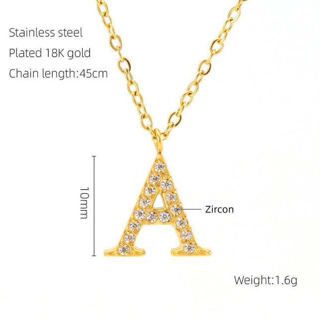 Stainless Steel Diamond-filled 26 English Letter Pendant Necklace