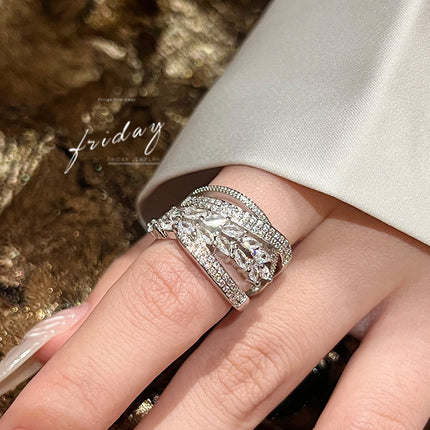 Real Gold Electroplated Diamond Flower Pattern Retro Temperament Index Finger Ring