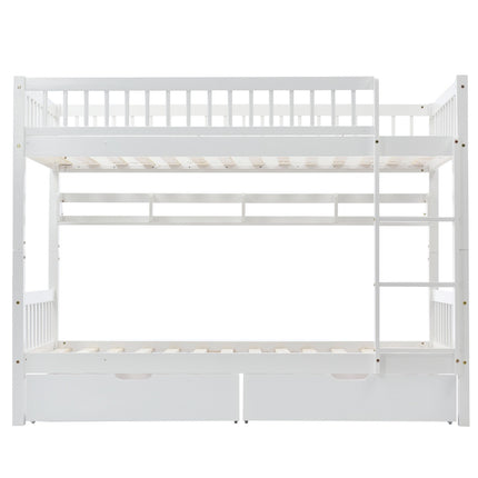 Stapelbed, Kinders, 3FT Soliede Denne Hout Enkelbedraam & Onderbed-laaistoor, Met Rak, Wit 90x190cm